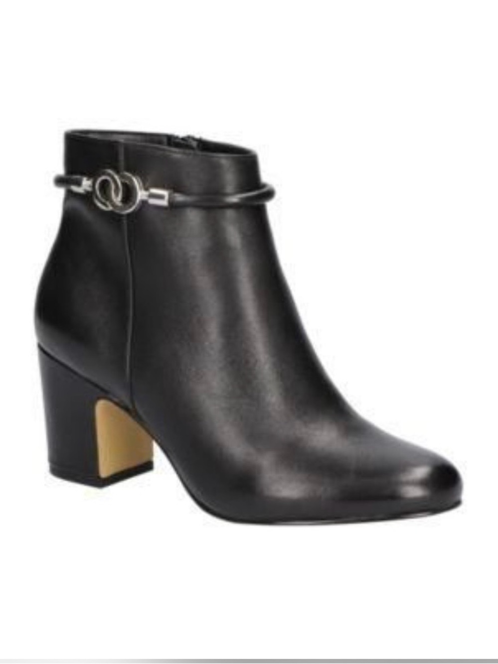 #912 Bella Vita Black Leather Ankle Boot with Silver Buckle Detail. New in Box